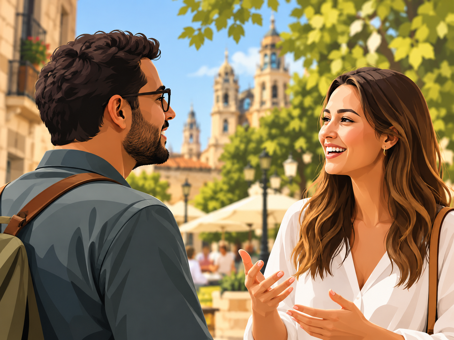Viajante em uma situação de conversas na Espanha