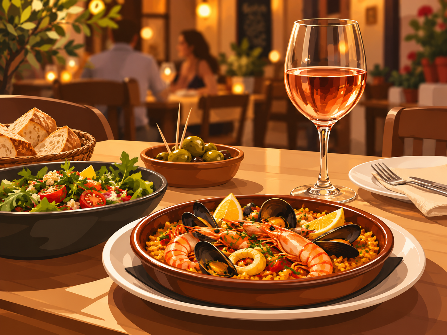 Viajante em uma situação de restaurantes na Espanha